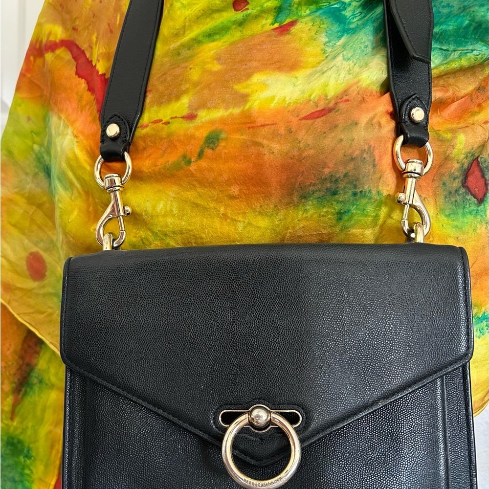 Rebecca Minkoff Black Leather Shoulder Bag with Gold Ring